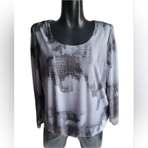 Laura Black and Grey Long Open Sleeve Top L